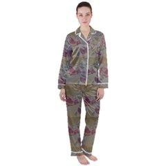 Pattern Armenian Birds Satin Long Sleeve Pajamas Set by Gohar