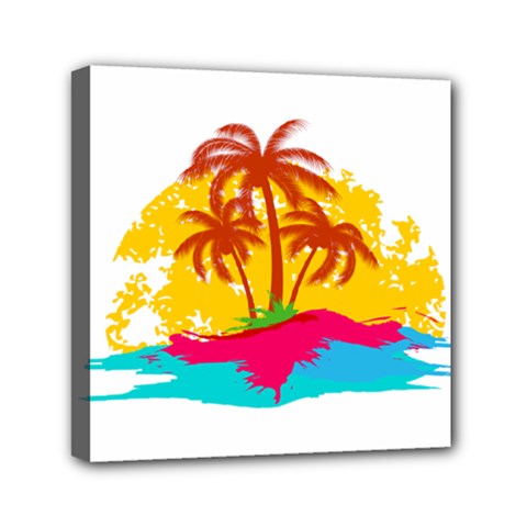 Holiday Tropical Elements Leaf Orange Mini Canvas 6  X 6  (stretched) by Jancukart