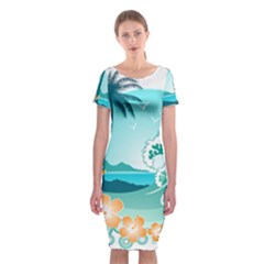 Paradise Heaven Holiday Beach Orange Ocean Classic Short Sleeve Midi Dress by Jancukart