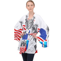 New York City Holiday United States Usa Long Sleeve Velvet Kimono  by Jancukart