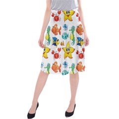Fish Ocean Water Sea Life Seamless Background Midi Beach Skirt by Jancukart