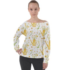Easter Garden   Off Shoulder Long Sleeve Velour Top by ConteMonfrey