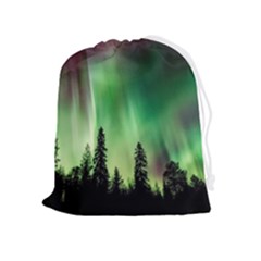 Aurora Borealis Northern Lights Forest Trees Woods Drawstring Pouch (xl) by danenraven