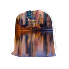 Vancouver Canada Sea Ocean Reflections Skyline Drawstring Pouch (xl) by danenraven