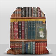 Books Library Bookshelf Bookshop Vintage Antique Drawstring Bag (small) by danenraven