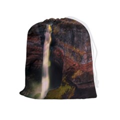 Waterfall Cascade Mountains Cliffs Northern Lights Drawstring Pouch (xl) by danenraven
