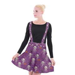 Background Halloween Pattern Pumpkin Skeleton Bat Suspender Skater Skirt by Ravend