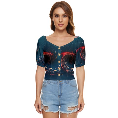 Fluid Swirl Spiral Twist Liquid Abstract Pattern Button Up Blouse by Ravend