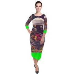 Astronaut Universe Planting Flowers Cosmos Jpg Quarter Sleeve Midi Velour Bodycon Dress by Pakemis