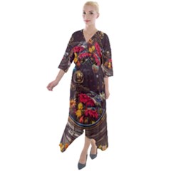 Astronaut Universe Planting Flowers Cosmos Jpg Quarter Sleeve Wrap Front Maxi Dress by Pakemis