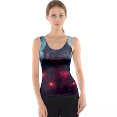 Haunted House Halloween Cemetery Moonlight Tank Top by Pakemis