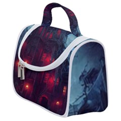 Haunted House Halloween Cemetery Moonlight Satchel Handbag by Pakemis