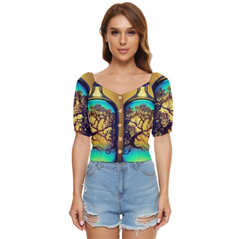 Flask Bottle Tree In A Bottle Perfume Design Button Up Blouse by Pakemis