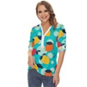 Pop Art Style Citrus Seamless Pattern Zip Up Long Sleeve Blouse View2