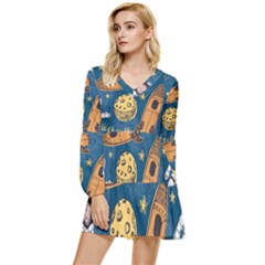 Missile Pattern Tiered Long Sleeve Mini Dress by Pakemis