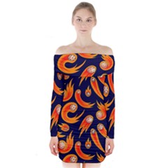 Space Patterns Pattern Long Sleeve Off Shoulder Dress by Pakemis