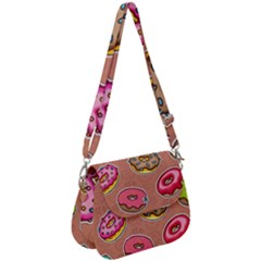 Doughnut Doodle Colorful Seamless Pattern Saddle Handbag by Pakemis