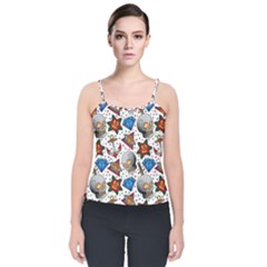 Full Color Flash Tattoo Patterns Velvet Spaghetti Strap Top by Pakemis