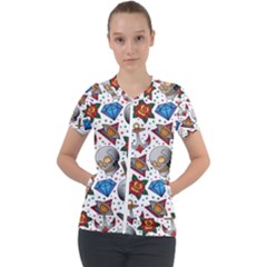 Full Color Flash Tattoo Patterns Short Sleeve Zip Up Jacket by Pakemis