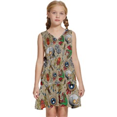Tattoo Pattern Kids  Sleeveless Tiered Mini Dress by Pakemis