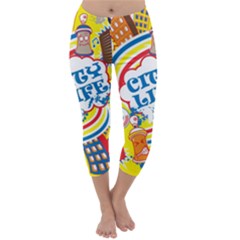 Colorful City Life Horizontal Seamless Pattern Urban City Capri Winter Leggings  by Pakemis