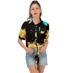 Seamless Pattern With Sun Moon Children Tie Front Shirt  by Pakemis