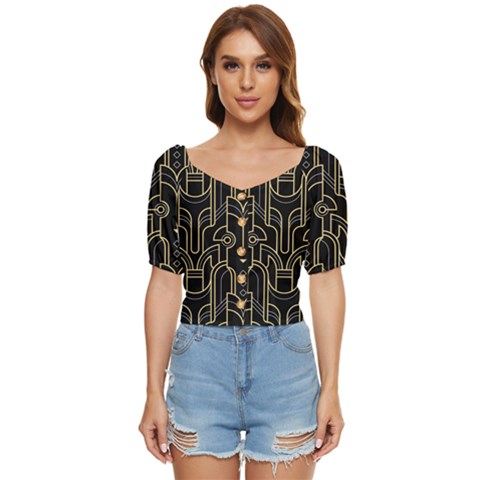 Art-deco-geometric-abstract-pattern-vector Button Up Blouse by Pakemis