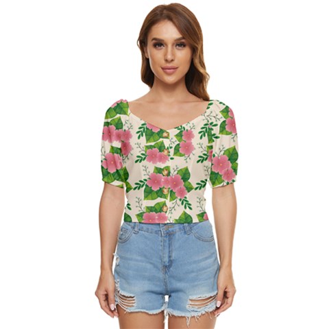 Cute-pink-flowers-with-leaves-pattern Button Up Blouse by Pakemis