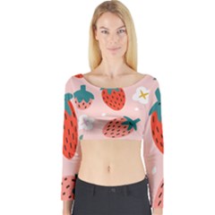 Strawberry-seamless-pattern Long Sleeve Crop Top by Pakemis