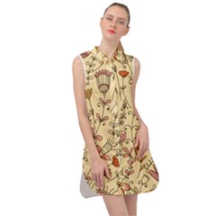 Seamless-pattern-with-different-flowers Sleeveless Shirt Dress by Pakemis