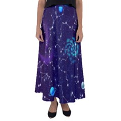 Realistic-night-sky-poster-with-constellations Flared Maxi Skirt by Pakemis