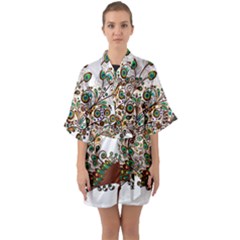 Peacock Graceful Bird Animal Half Sleeve Satin Kimono  by artworkshop