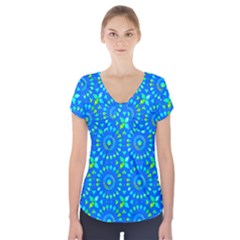Kaleidoscope Blue Short Sleeve Front Detail Top by Mazipoodles