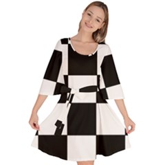 Grid-domino-bank-and-black Velour Kimono Dress by BangZart