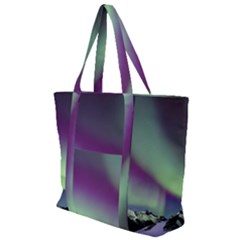 Aurora Stars Sky Mountains Snow Aurora Borealis Zip Up Canvas Bag by Uceng