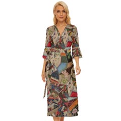 Background Embroidery Pattern Stitches Abstract Midsummer Wrap Dress by Uceng