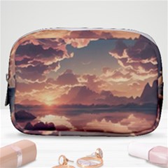 Sunset River Sky Clouds Nature Nostalgic Mountain Make Up Pouch (small) by Uceng