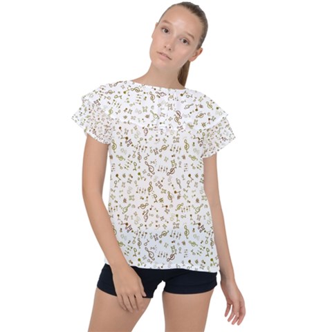 Background Ornamental Pattern Graphic Seamless Ruffle Collar Chiffon Blouse by Uceng