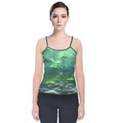 River Forest Woods Nature Rocks Japan Fantasy Velvet Spaghetti Strap Top by Uceng