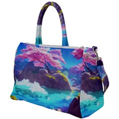 Fantasy Japan Mountains Cherry Blossoms Nature Duffel Travel Bag by Uceng