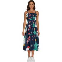 Colorful Funny Christmas Pattern Sleeveless Shoulder Straps Boho Dress by Uceng