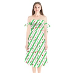 Christmas Paper Stars Pattern Texture Background Colorful Colors Seamless Shoulder Tie Bardot Midi Dress by Uceng