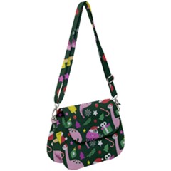 Dinosaur Colorful Funny Christmas Pattern Saddle Handbag by Uceng