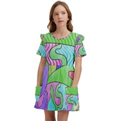 Colorful Stylish Design Kids  Frilly Sleeves Pocket Dress by gasi