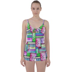Colorful Pattern Tie Front Two Piece Tankini by gasi