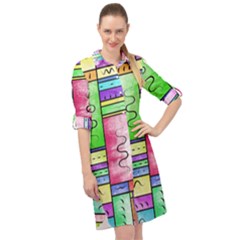 Colorful Pattern Long Sleeve Mini Shirt Dress by gasi