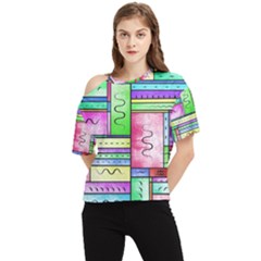 Colorful Pattern One Shoulder Cut Out Tee by gasi