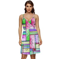 Colorful Pattern V-neck Pocket Summer Dress  by gasi
