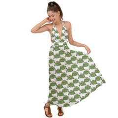 Funny Frog Cartoon Drawing Motif Pattern Backless Maxi Beach Dress by dflcprintsclothing