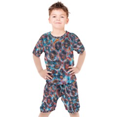 Fractal Black Texture Wallpaper Art Design Art Kids  Tee And Shorts Set by Pakemis